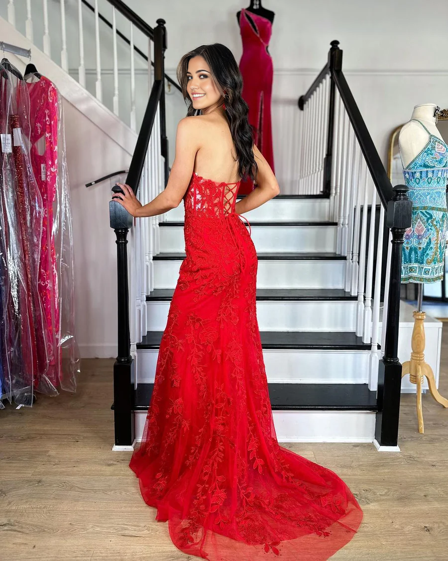 Mermaid Sweetheart Cute Red Lace Prom Dresses